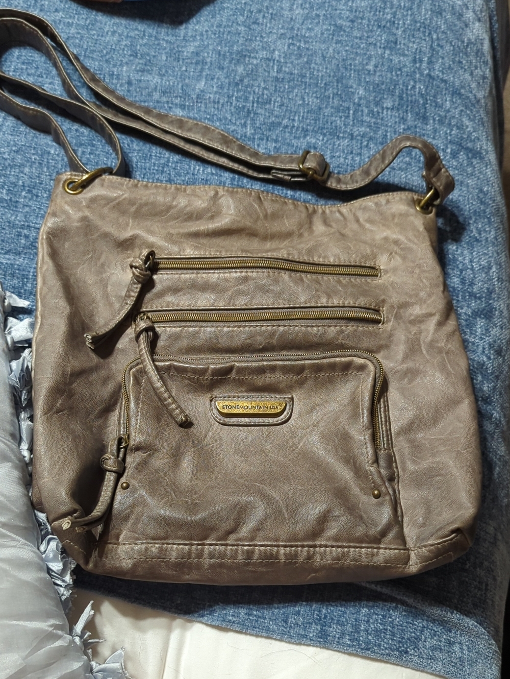 Stone Mountain Accessories Taupe Crossbody Bag with Front Zip Pockets